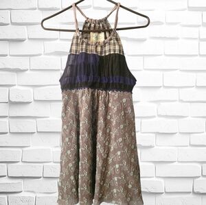 Free People Vintage Womens Mixed Media Patchwork Tunic Size Small